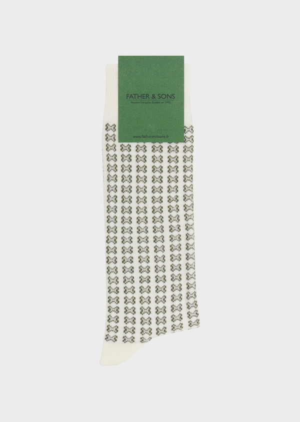 Chaussettes en coton bio mélangé écru à motif fantaisie gris et kaki - Father and Sons 61729