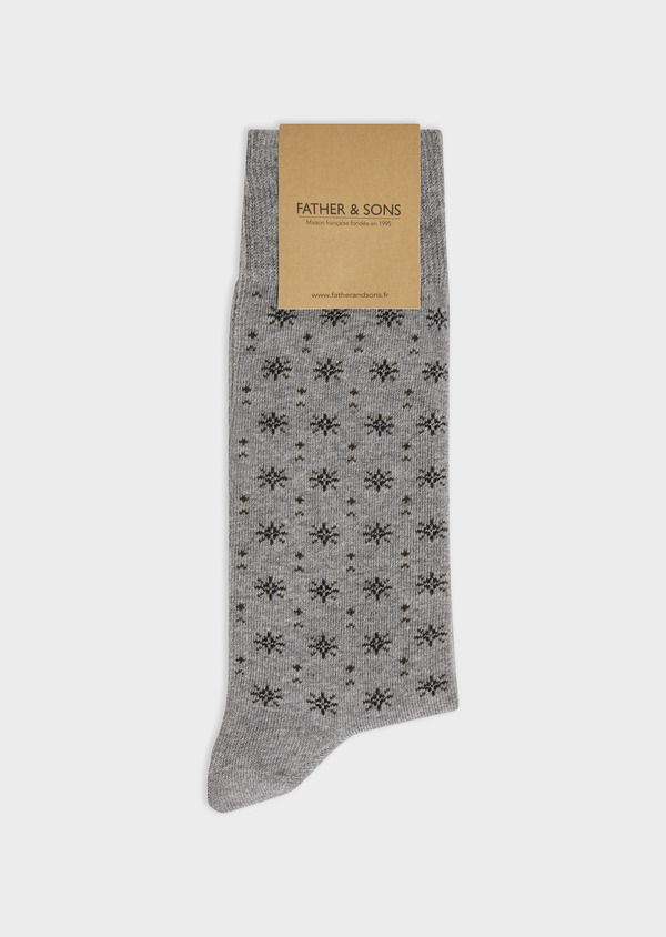 Chaussettes en coton mélangé gris à motif fantaisie kaki et noir - Father and Sons 57937
