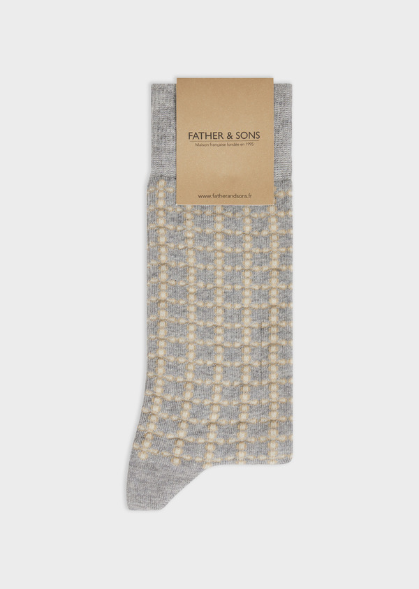 Chaussettes en coton bio mélangé gris perle à motif fantaisie camel et beige - Father and Sons 57941