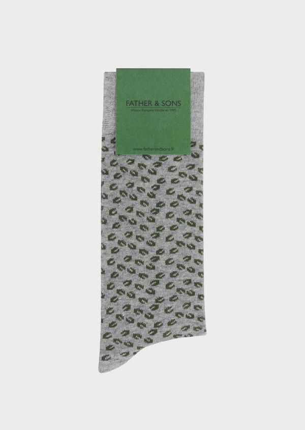 Chaussettes en coton bio mélangé gris à motif fantaisie kaki - Father and Sons 61758
