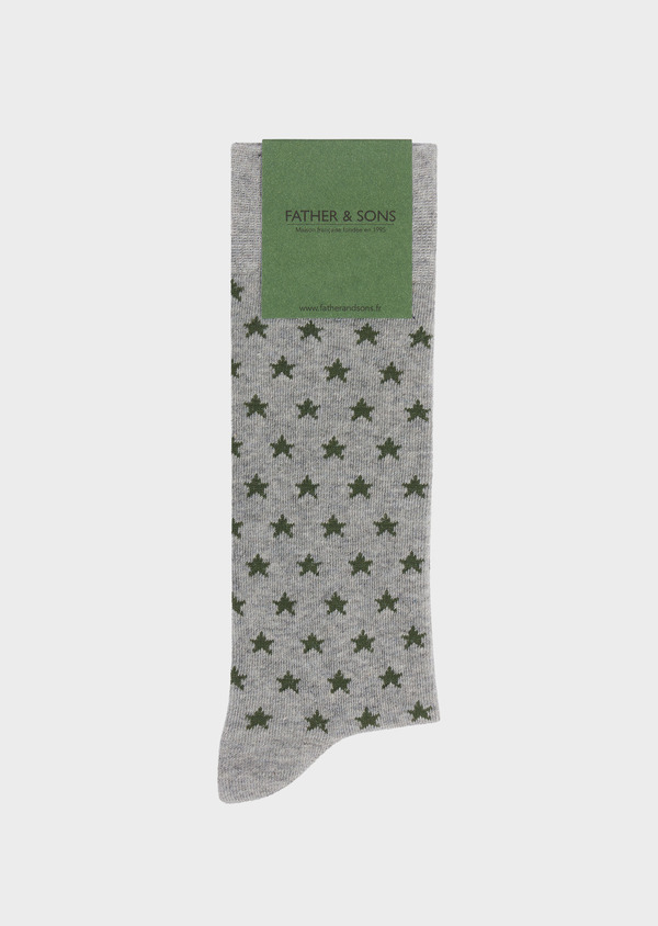 Chaussettes en coton bio mélangé gris à motif étoile kaki - Father and Sons 61759