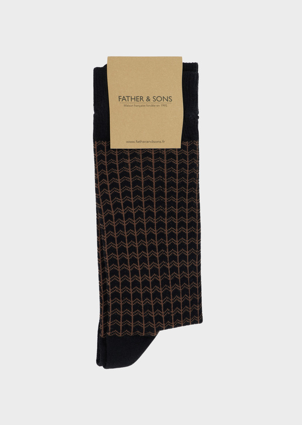 Chaussettes en coton bio mélangé noir à motif fantaisie marron - Father and Sons 53690