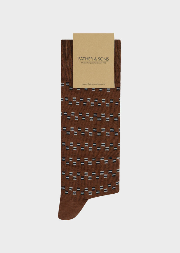 Chaussettes en coton bio mélangé marron à motif fantaisie gris et noir - Father and Sons 53672