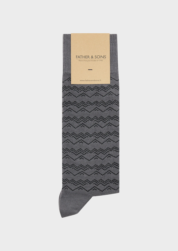 Chaussettes en coton mélangé gris à motifs géométriques noirs - Father and Sons 44551
