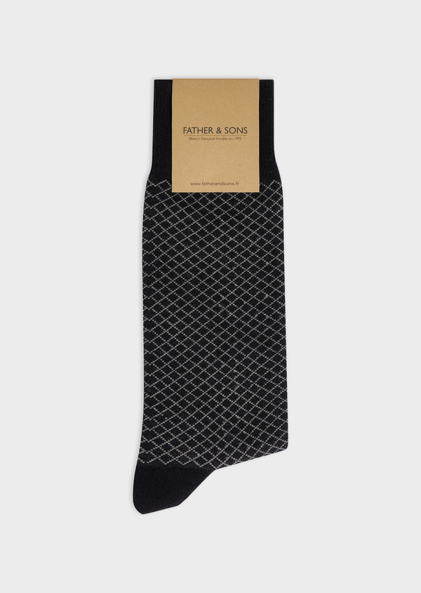 Chaussettes en coton bio mélangé noir à motifs géométriques gris - Father and Sons 57935