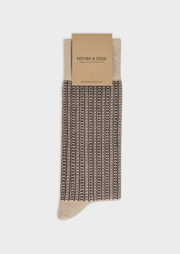 Chaussettes en coton bio mélangé sable à motifs géométriques chocolat et bleu nuit - Father and Sons 57946