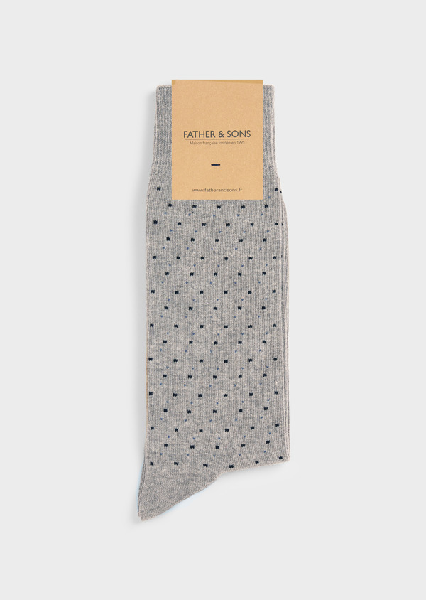 Chaussettes en coton bio mélangé gris à pois noirs - Father and Sons 48270