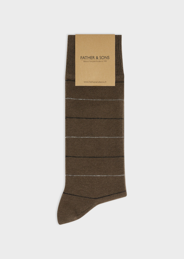 Chaussettes en coton bio mélangé kaki à rayures gris et noir - Father and Sons 57936