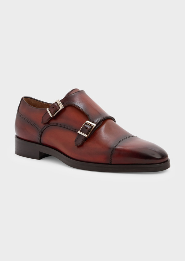 Chaussures à boucles en cuir lisse cognac - Father and Sons 48328