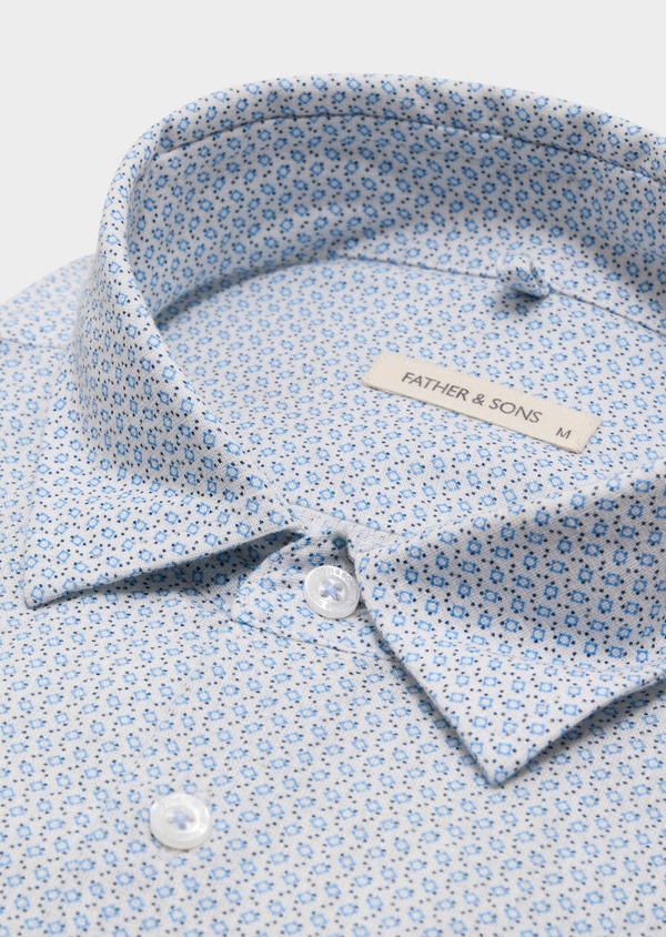 Chemise sport Slim en lin et coton blancs à motif fantaisie bleu ciel - Father and Sons 62009