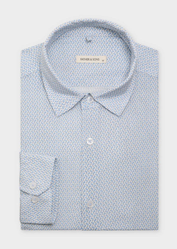 Chemise sport Slim en lin et coton blancs à motif fantaisie bleu ciel - Father and Sons 62008