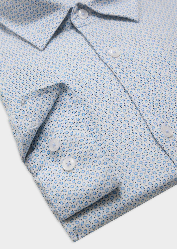 Chemise sport Slim en lin et coton blancs à motif fantaisie bleu ciel - Father and Sons 62010