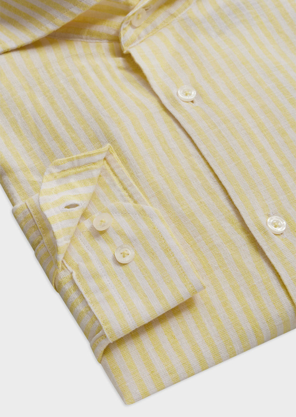 Chemise sport Slim en lin et coton blancs à rayures jaunes - Father and Sons 62007