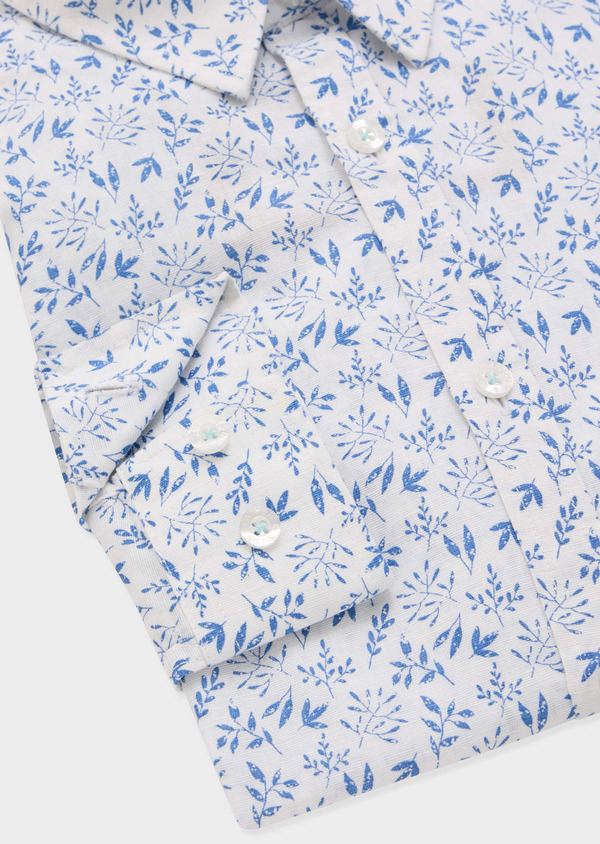 Chemise sport Slim en lin et coton blancs à motif fleuri bleu - Father and Sons 57244