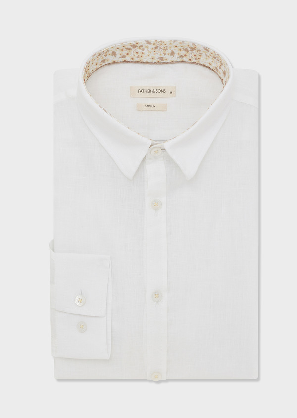 Chemise sport Slim en lin uni blanc - Father and Sons 44752