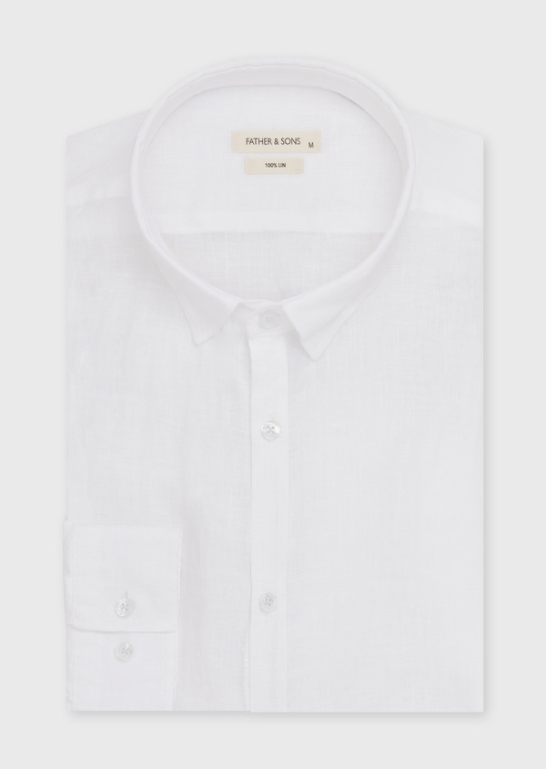 Chemise sport Slim en lin uni blanc - Father and Sons 48105