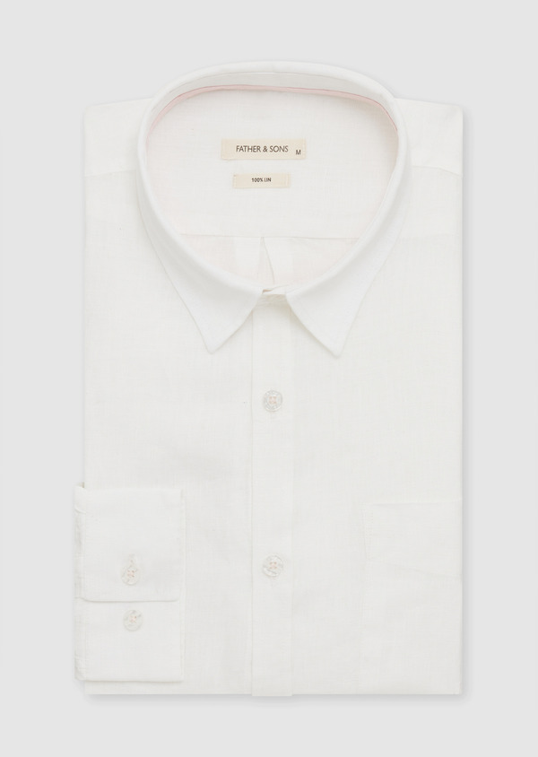Chemise sport Slim en lin uni blanc - Father and Sons 55890
