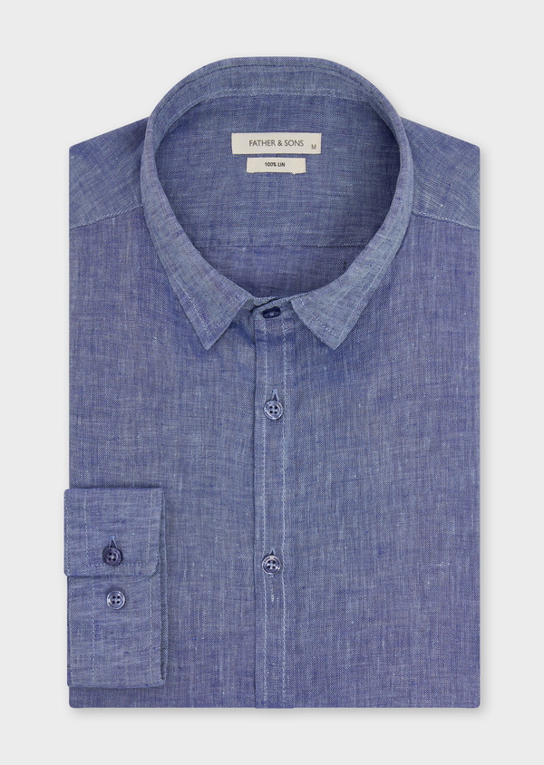 Chemise sport Slim en lin uni bleu chambray - Father and Sons 48193