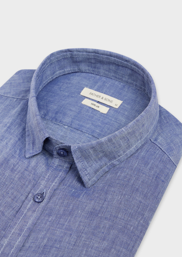 Chemise sport Slim en lin uni bleu chambray - Father and Sons 48195