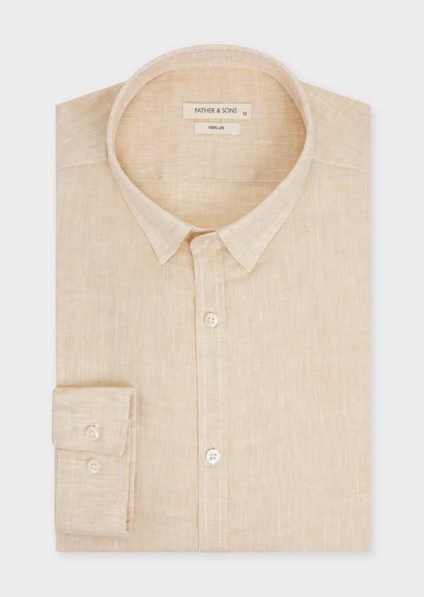 Chemise sport Slim en lin uni jaune - Father and Sons 48167