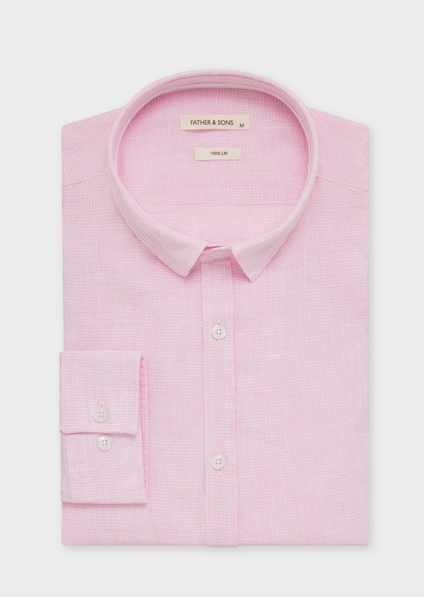 Chemise sport Slim en lin rose pâle à carreaux blancs - Father and Sons 58934