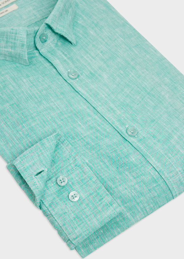 Chemise sport Slim en lin uni vert turquoise - Father and Sons 48174