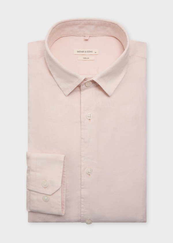 Chemise sport Slim en lin uni rose - Father and Sons 62011
