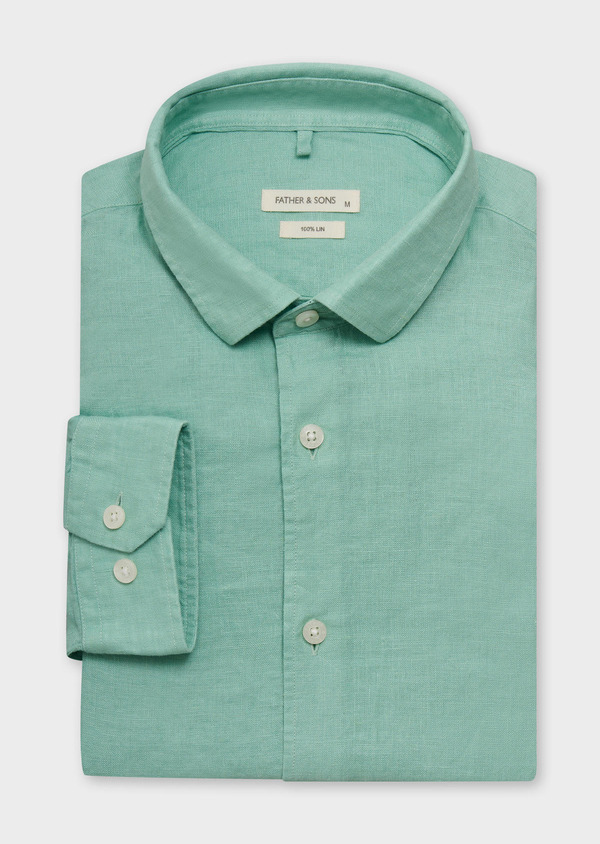 Chemise sport Slim en lin uni vert - Father and Sons 63132