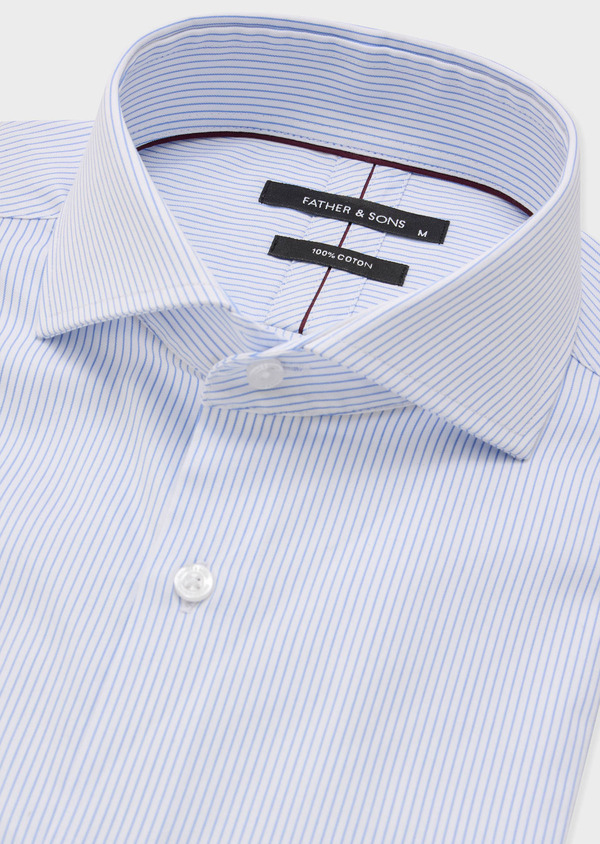 Chemise manches courtes Regular en popeline de coton blanc à rayures bleu ciel - Father and Sons 57253