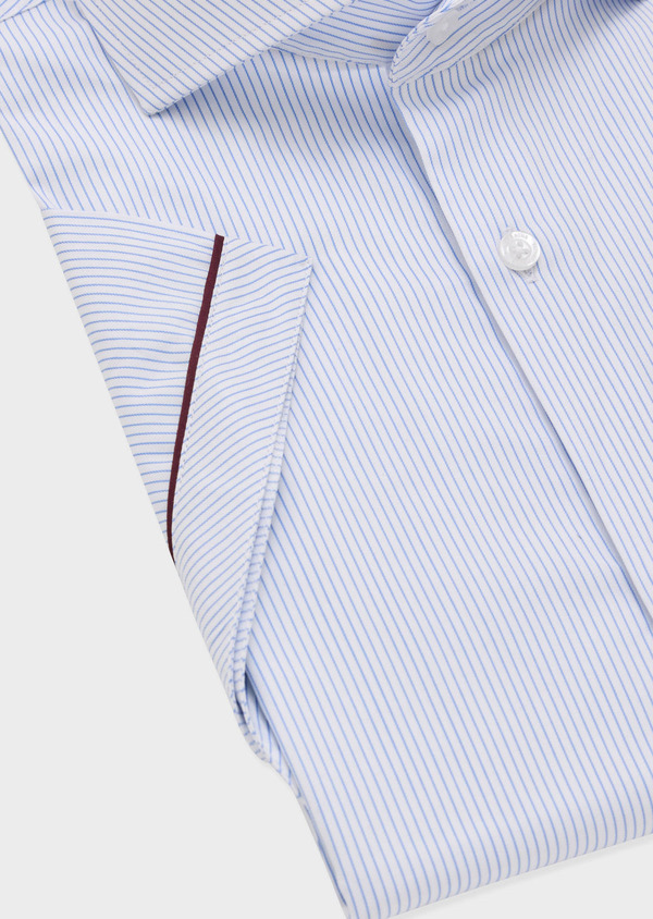 Chemise manches courtes Regular en popeline de coton blanc à rayures bleu ciel - Father and Sons 57252