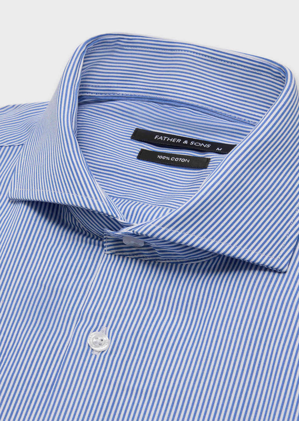 Chemise manches courtes Slim en coton Jacquard blanc à rayures bleu classique - Father and Sons 62534