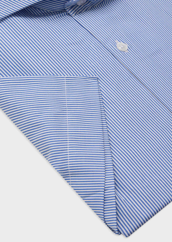 Chemise manches courtes Slim en coton Jacquard blanc à rayures bleu classique - Father and Sons 62535