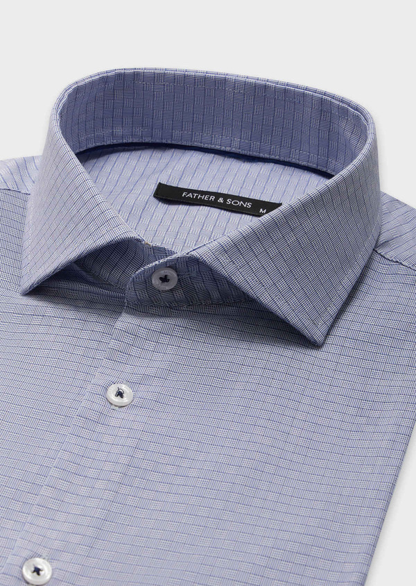 Chemise manches courtes Slim en coton Jacquard mélangé blanc à motif fantaisie bleu marine - Father and Sons 62531