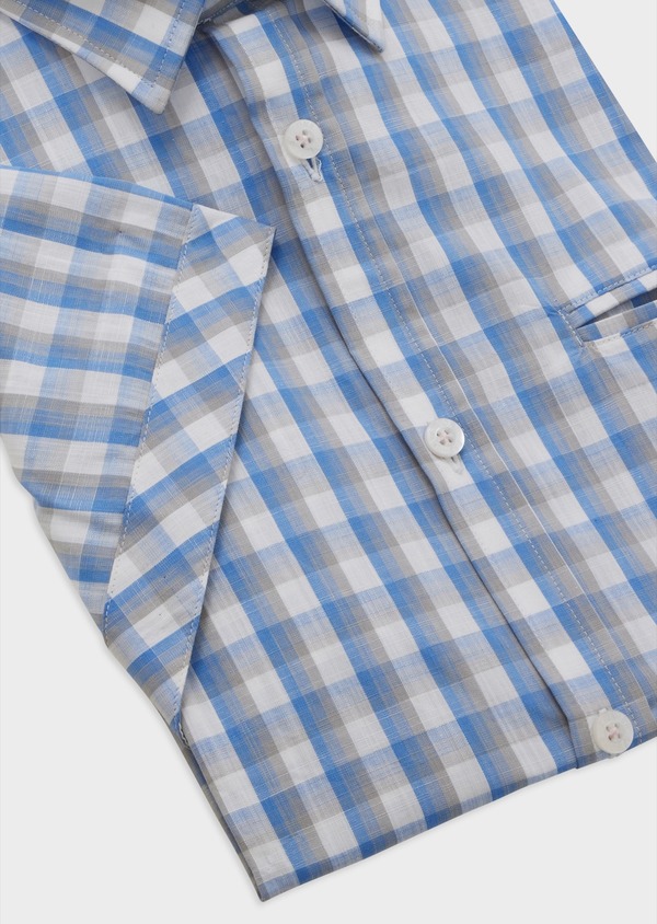 Chemise manches courtes Slim en popeline de coton bleu ciel à carreaux - Father and Sons 46458