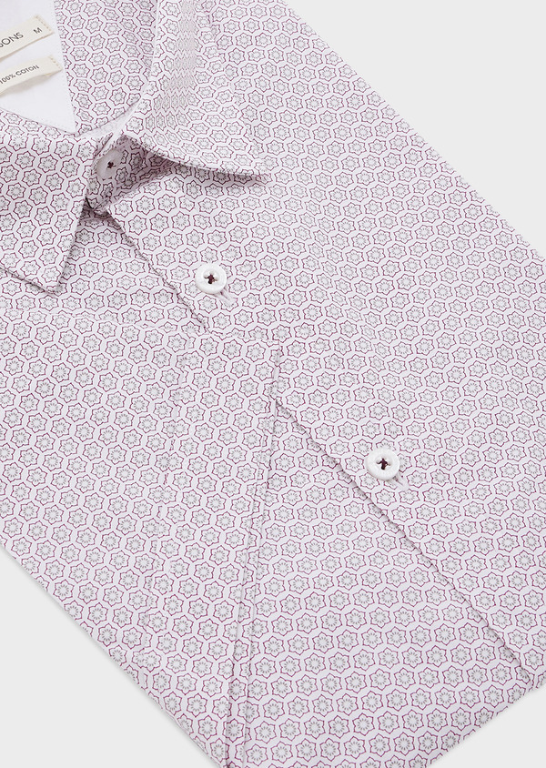 Chemise manches courtes en popeline de coton blanc à motif fantaisie framboise - Father and Sons 44774