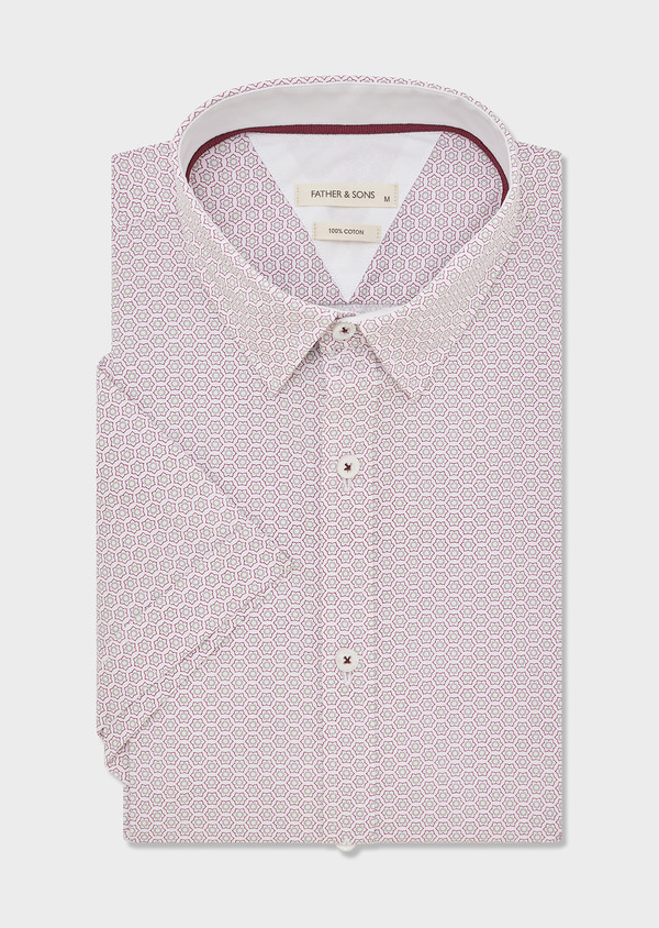 Chemise manches courtes en popeline de coton blanc à motif fantaisie framboise - Father and Sons 44773