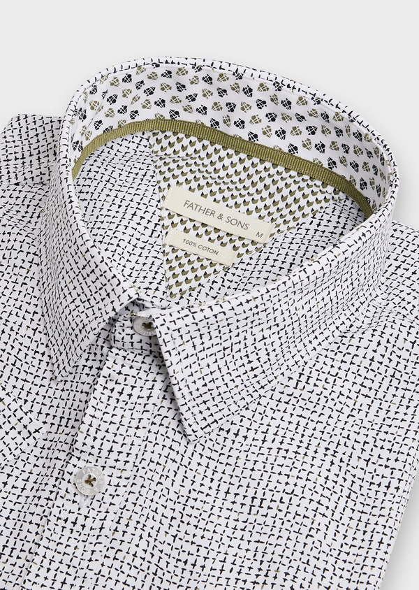Chemise manches courtes Slim en popeline de coton blanc à motif fantaisie noir - Father and Sons 45968