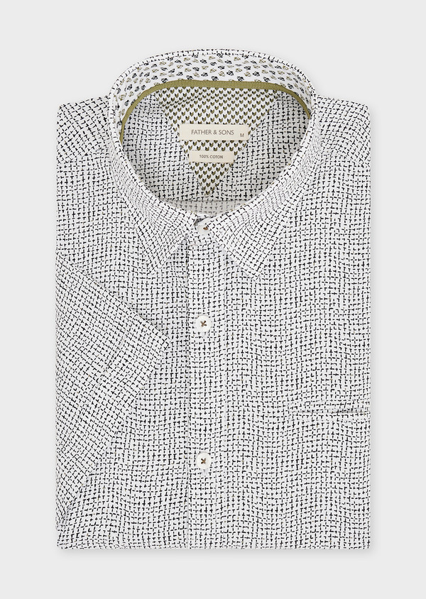 Chemise manches courtes Slim en popeline de coton blanc à motif fantaisie noir - Father and Sons 45967