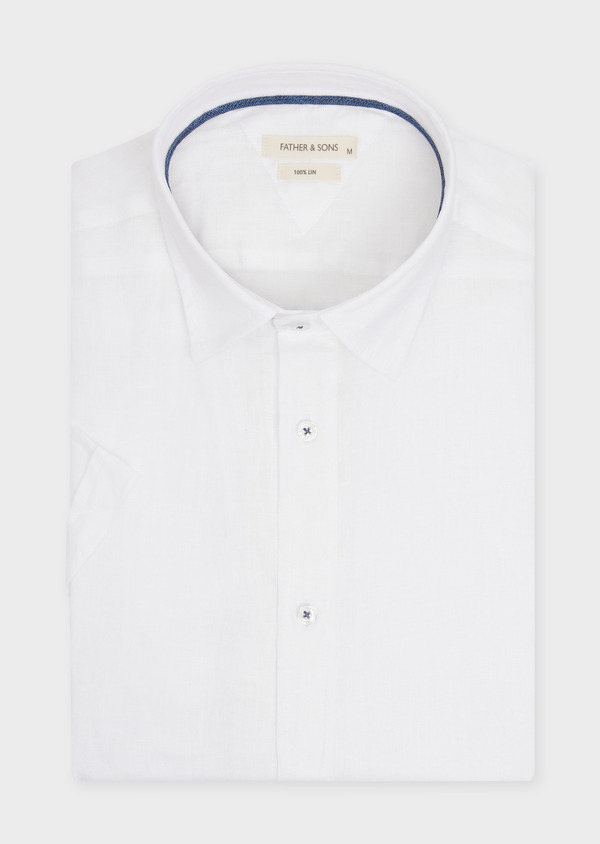 Chemise manches courtes Slim en lin uni blanc - Father and Sons 48185