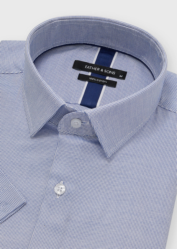 Chemise manches courtes Regular en popeline de coton blanc à micro-motif bleu cobalt - Father and Sons 46485