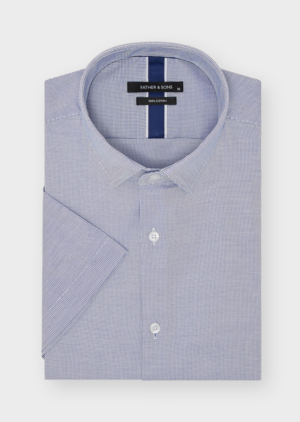 Chemise manches courtes Regular en popeline de coton blanc à micro-motif bleu cobalt - Father and Sons 46484
