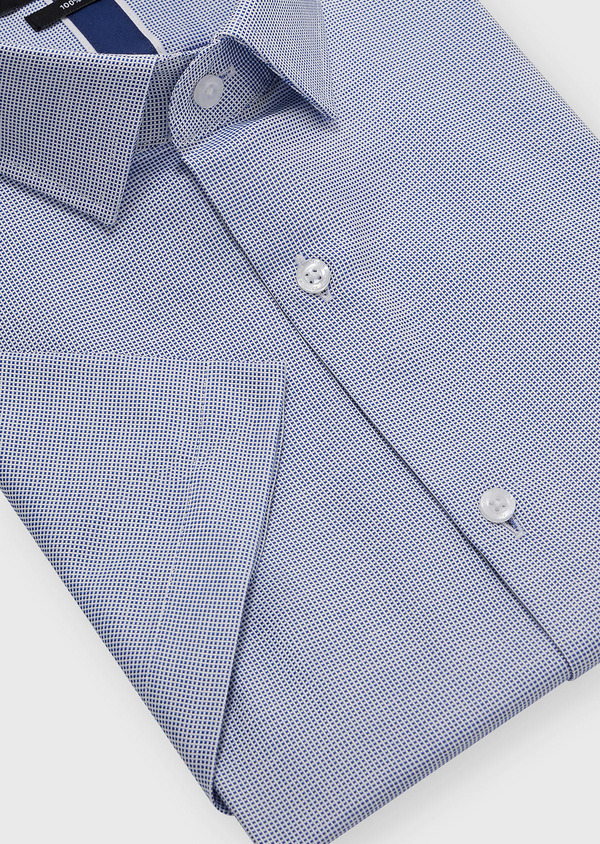Chemise manches courtes Regular en popeline de coton blanc à micro-motif bleu cobalt - Father and Sons 46486