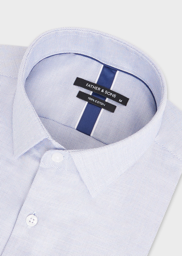 Chemise manches courtes Regular en popeline de coton blanc à micro-motif bleu cobalt - Father and Sons 48215