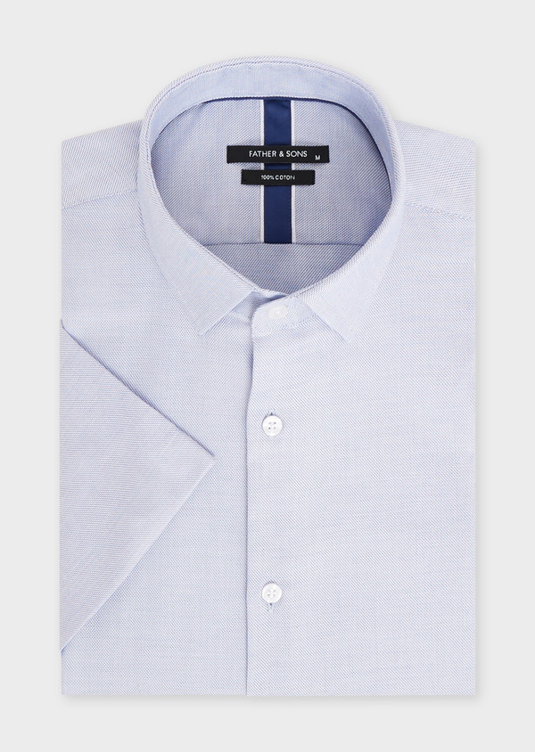 Chemise manches courtes Regular en popeline de coton blanc à micro-motif bleu cobalt - Father and Sons 48214