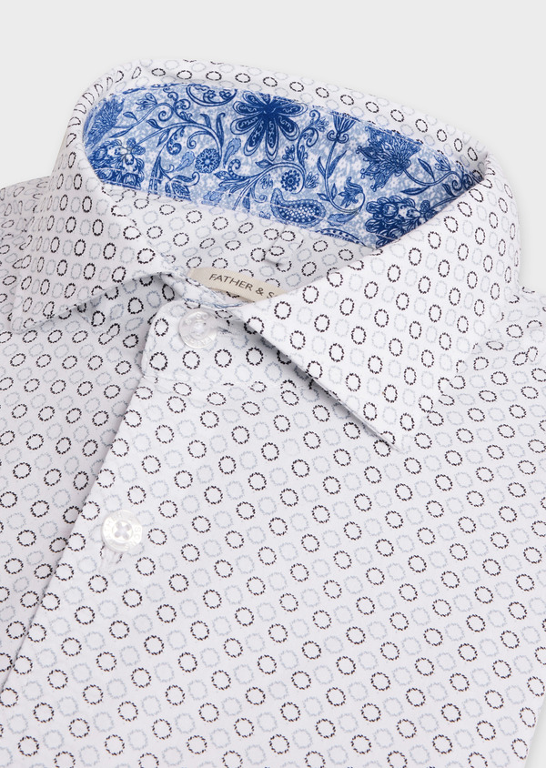 Chemise sport Regular en popeline de coton blanc à motif fantaisie marine et bleu - Father and Sons 55749