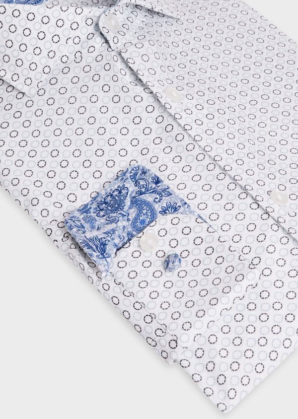 Chemise sport Regular en popeline de coton blanc à motif fantaisie marine et bleu - Father and Sons 55750