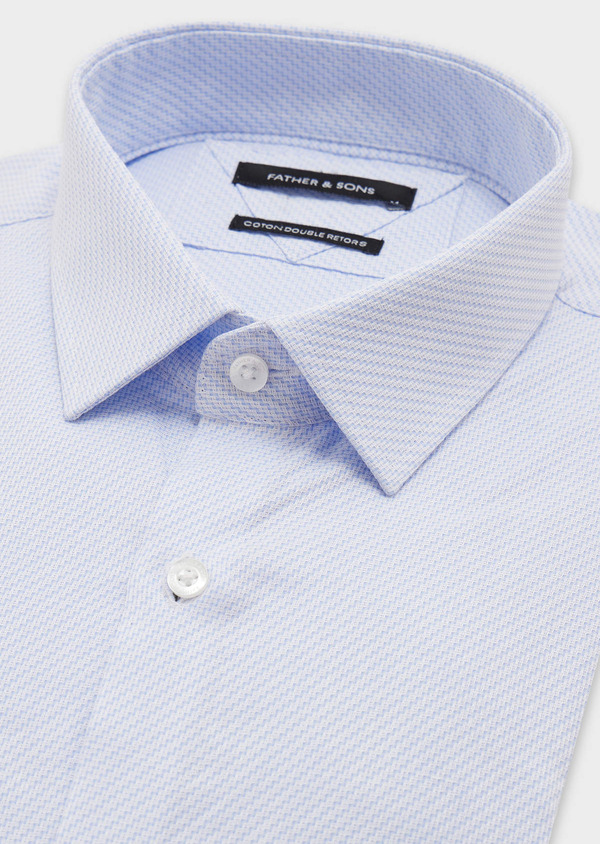 Chemise habillée Regular en coton Jacquard uni bleu classique et blanc - Father and Sons 58808