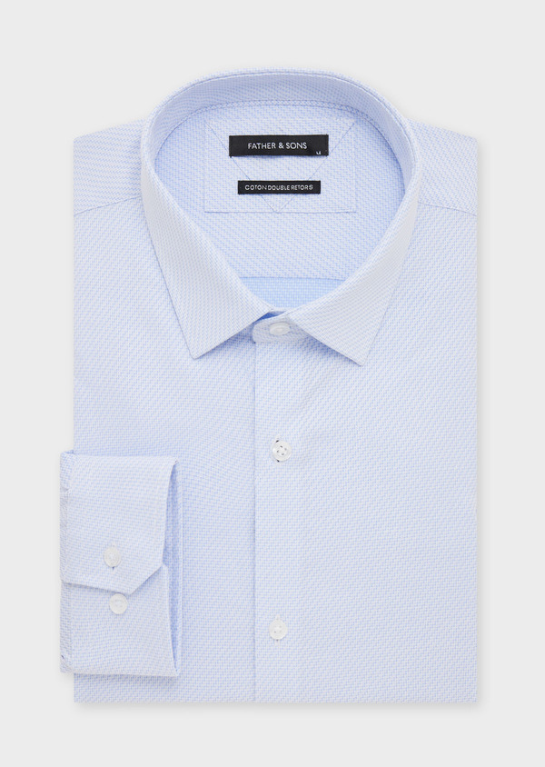 Chemise habillée Regular en coton Jacquard uni bleu classique et blanc - Father and Sons 58807