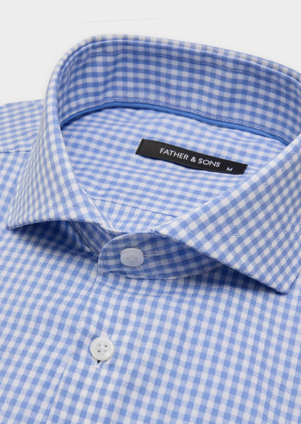 Chemise habillée Regular en coton mélangé Jacquard blanc à carreaux bleus - Father and Sons 62516