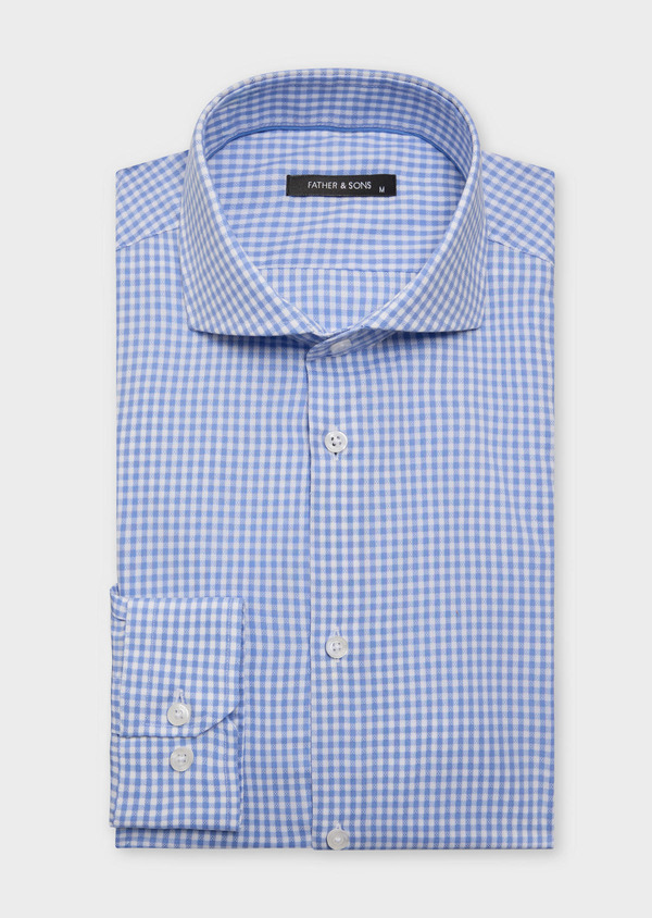Chemise habillée Regular en coton mélangé Jacquard blanc à carreaux bleus - Father and Sons 62515